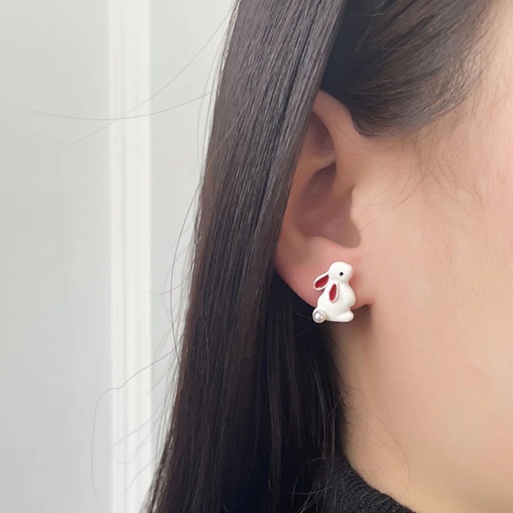 Asymmetric Heart and Rabbit Earrings - Picture 3 of 6